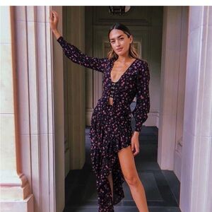 For Love And Lemons Black Floral Asymmetrical Top & Skirt Set